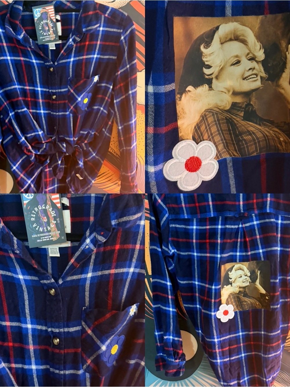 Women’s SOFT CUSTOM DOLLY PARTON HORSE PLAID BUTTON DOWN SHIRT MEDIUM
